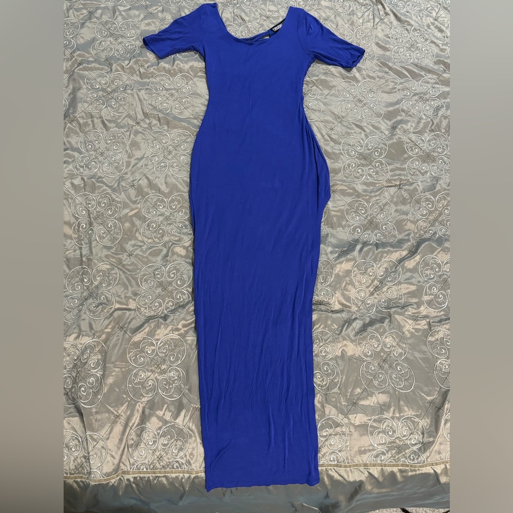 Long Blue Maxi Dress with Long Slit